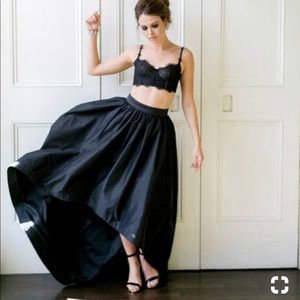 Black satin high-low skirt